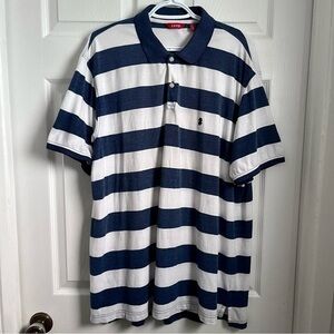 3/25$💥 Izod polo shirt men white blue striped men XL golf sport short sleeve